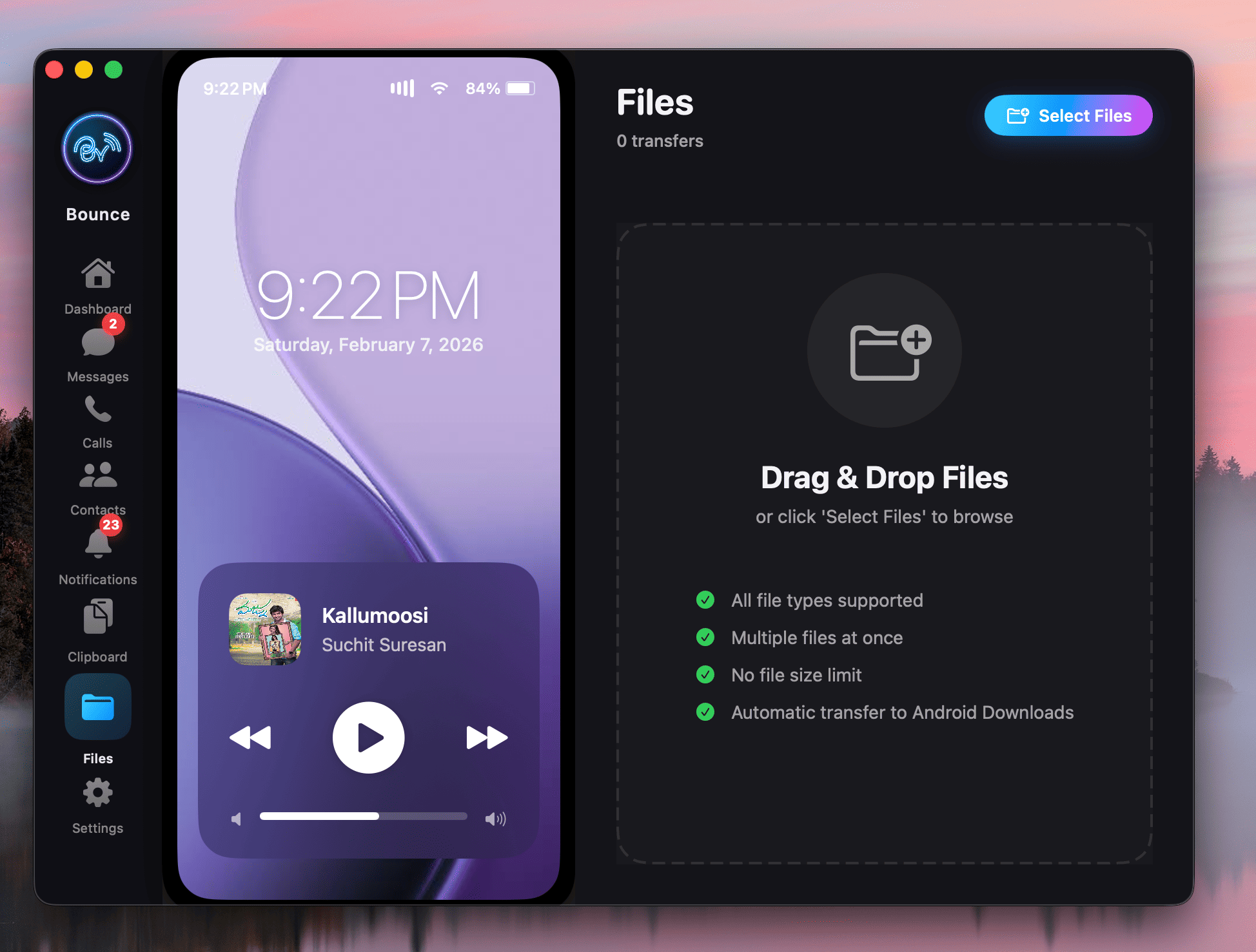 Wireless file transfer between Android and Mac via Bounce Connect