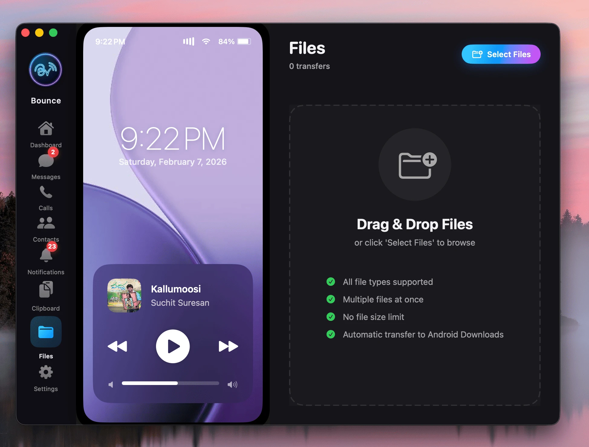 Wireless file transfer between Android and Mac via Bounce Connect