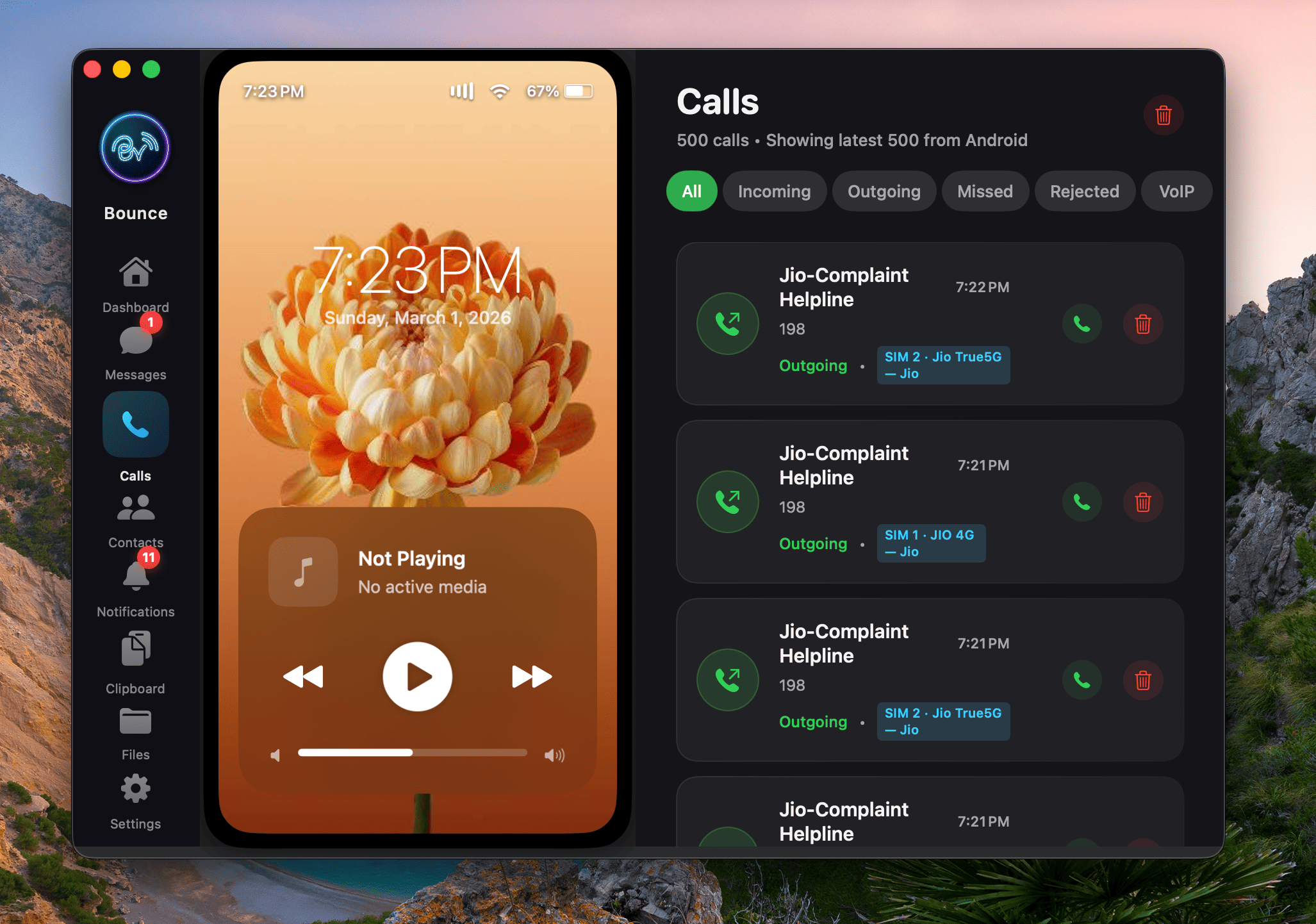Call Logs Synced directly from Android