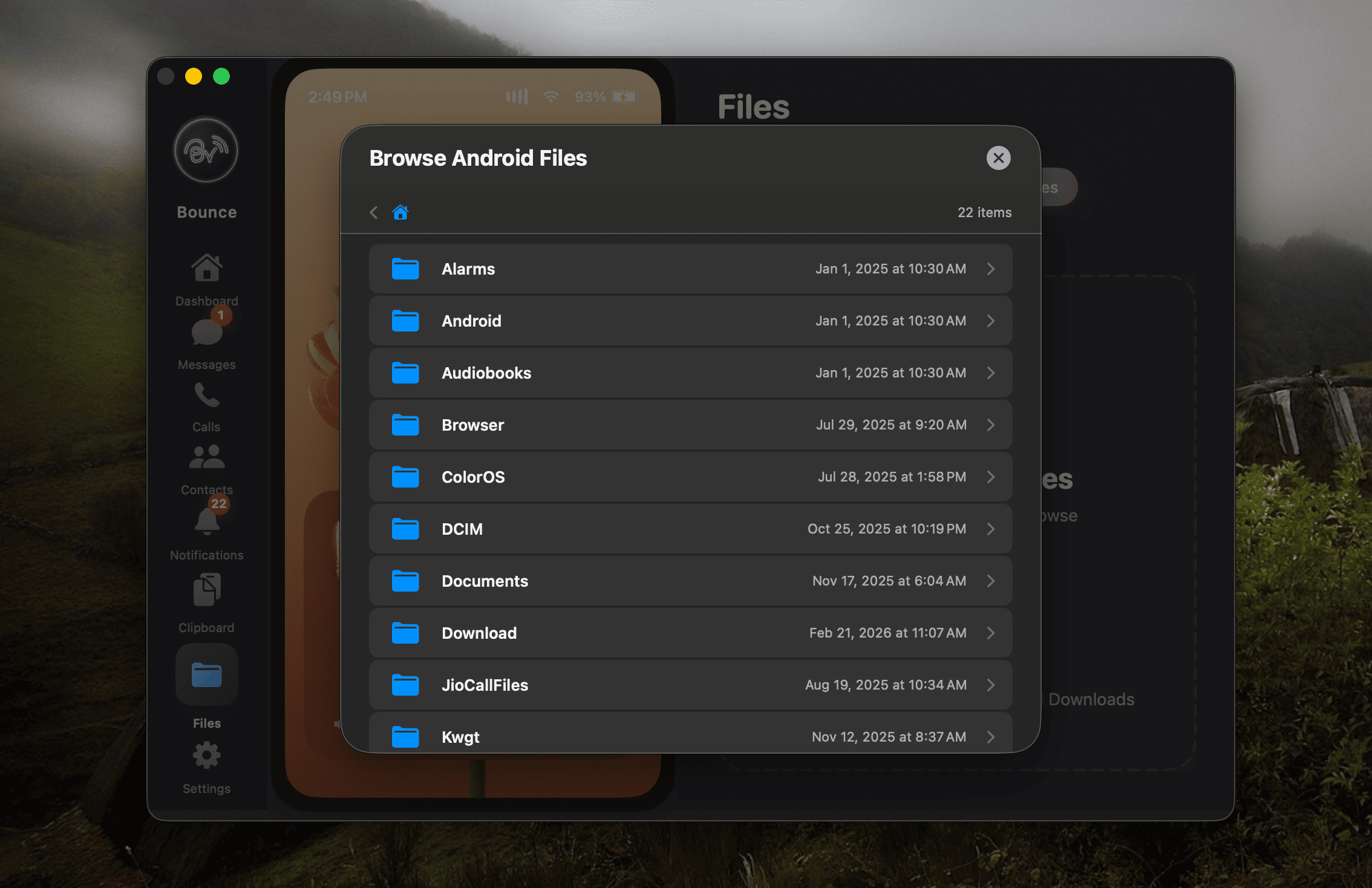 Browse Android phone files from Mac using Bounce Connect remote file browser